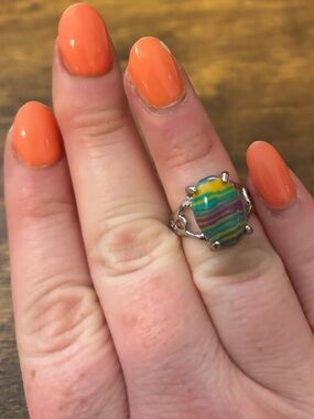 NEW Multicolor Stone & Silver Plated Ring
